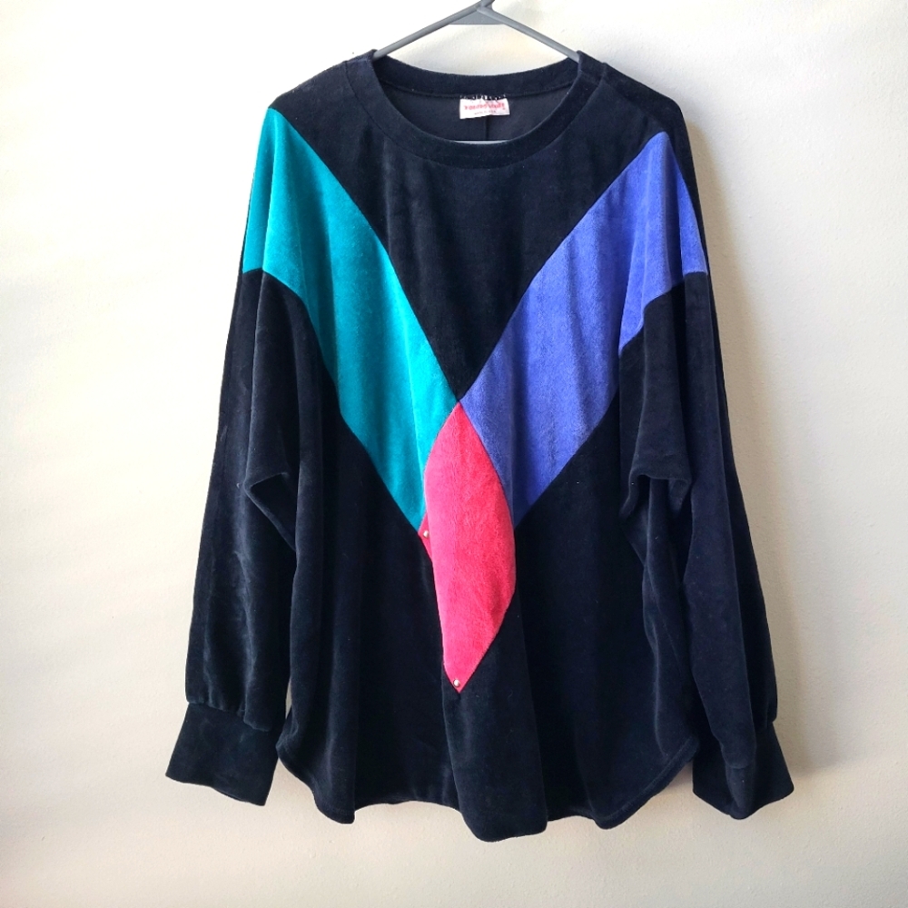 80's/90's vintage color block woman sweater size 2XL